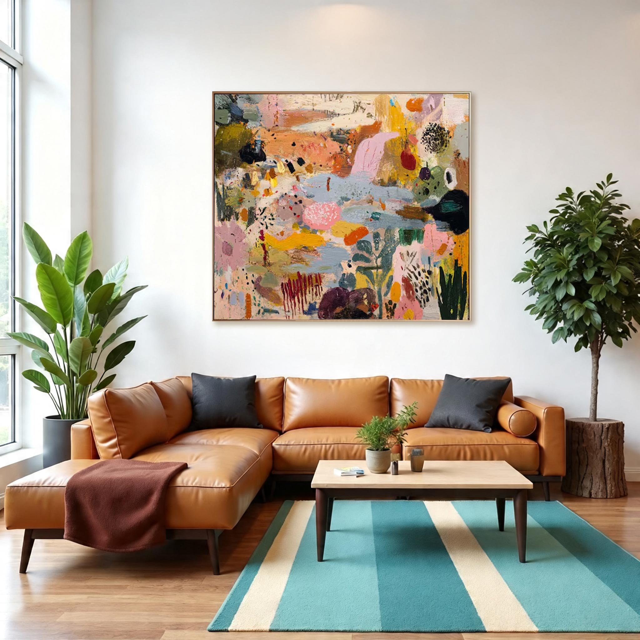 Large Colorful Abstract Canvas Painting — Original Expressive Floral Garden Wall Art #CP033