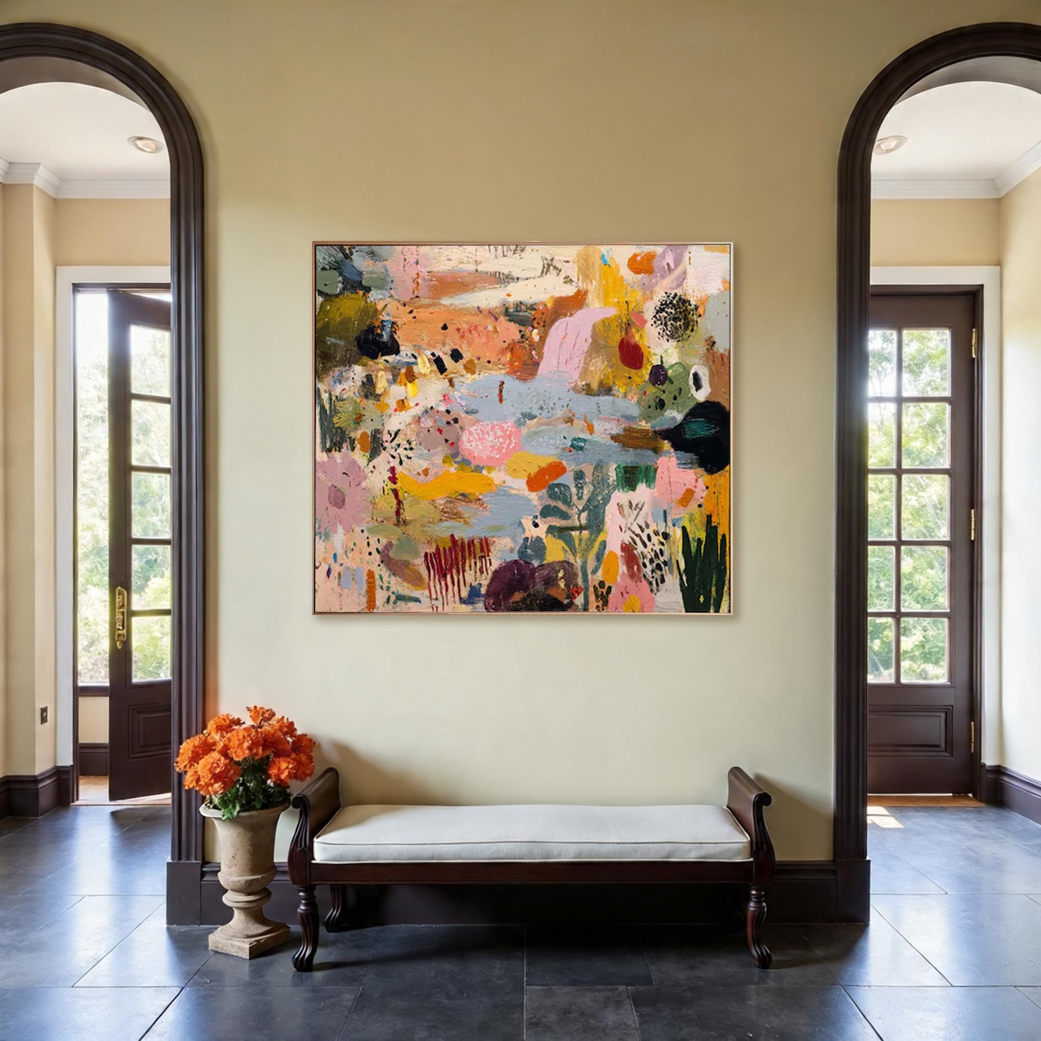Large Colorful Abstract Canvas Painting — Original Expressive Floral Garden Wall Art #CP033