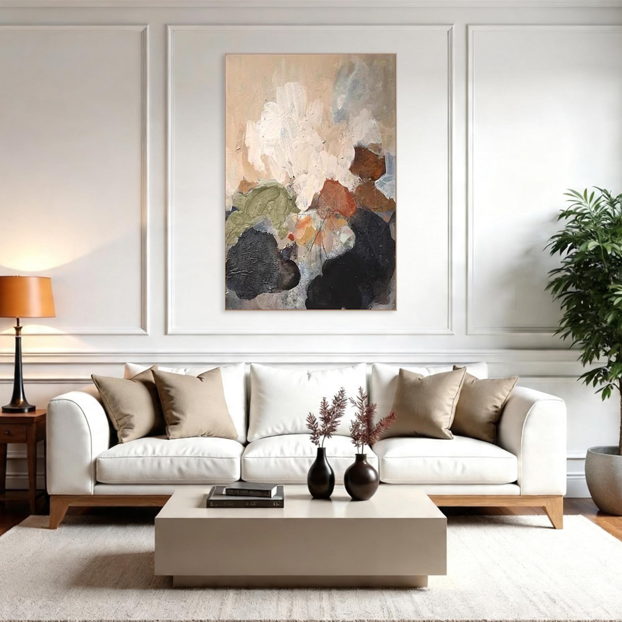 Soft Abstract Floral Wall Art – Neutral Modern Canvas Painting #CP024