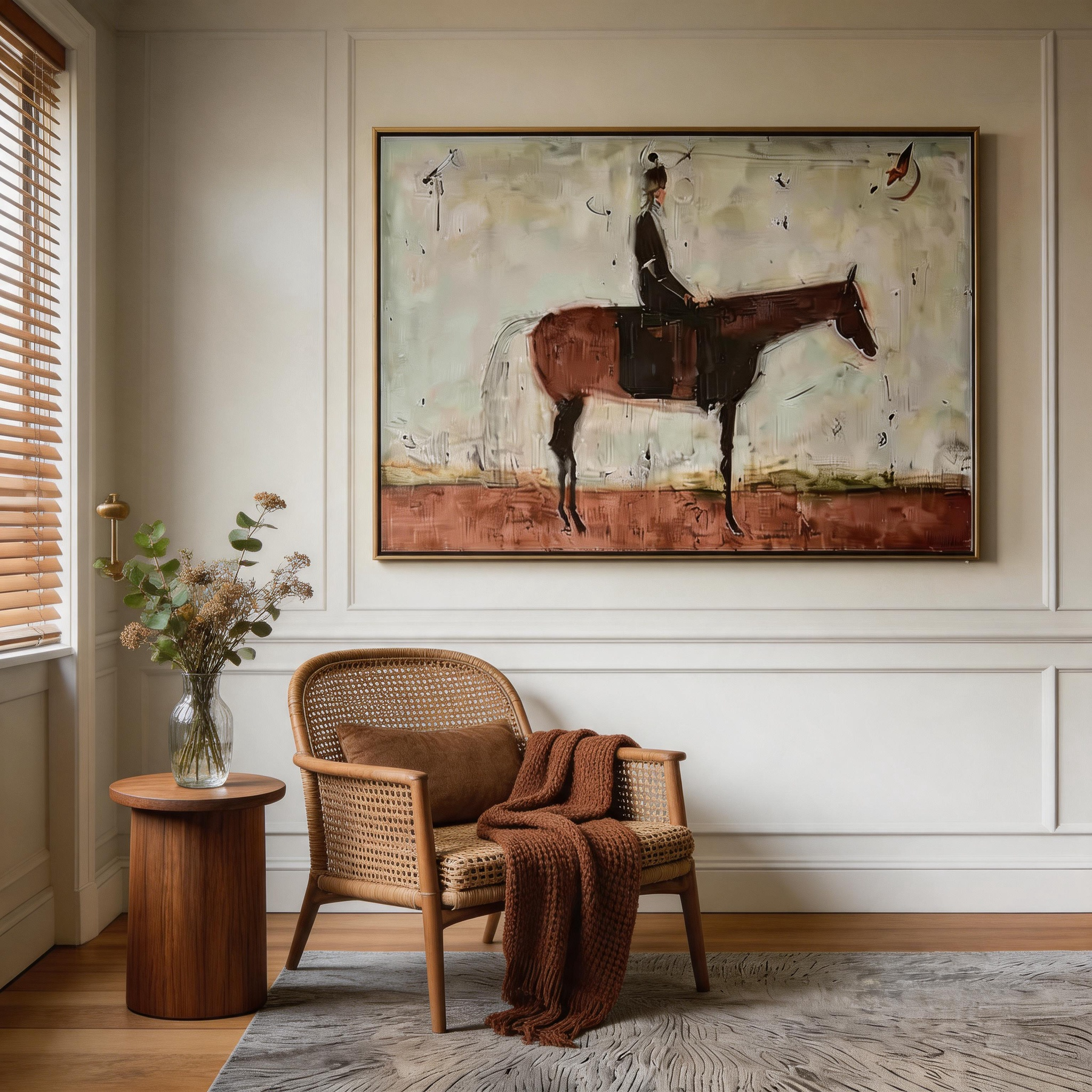 The Quiet Ride — Abstract Equestrian Canvas Wall Art in Earthy Tones #HA027