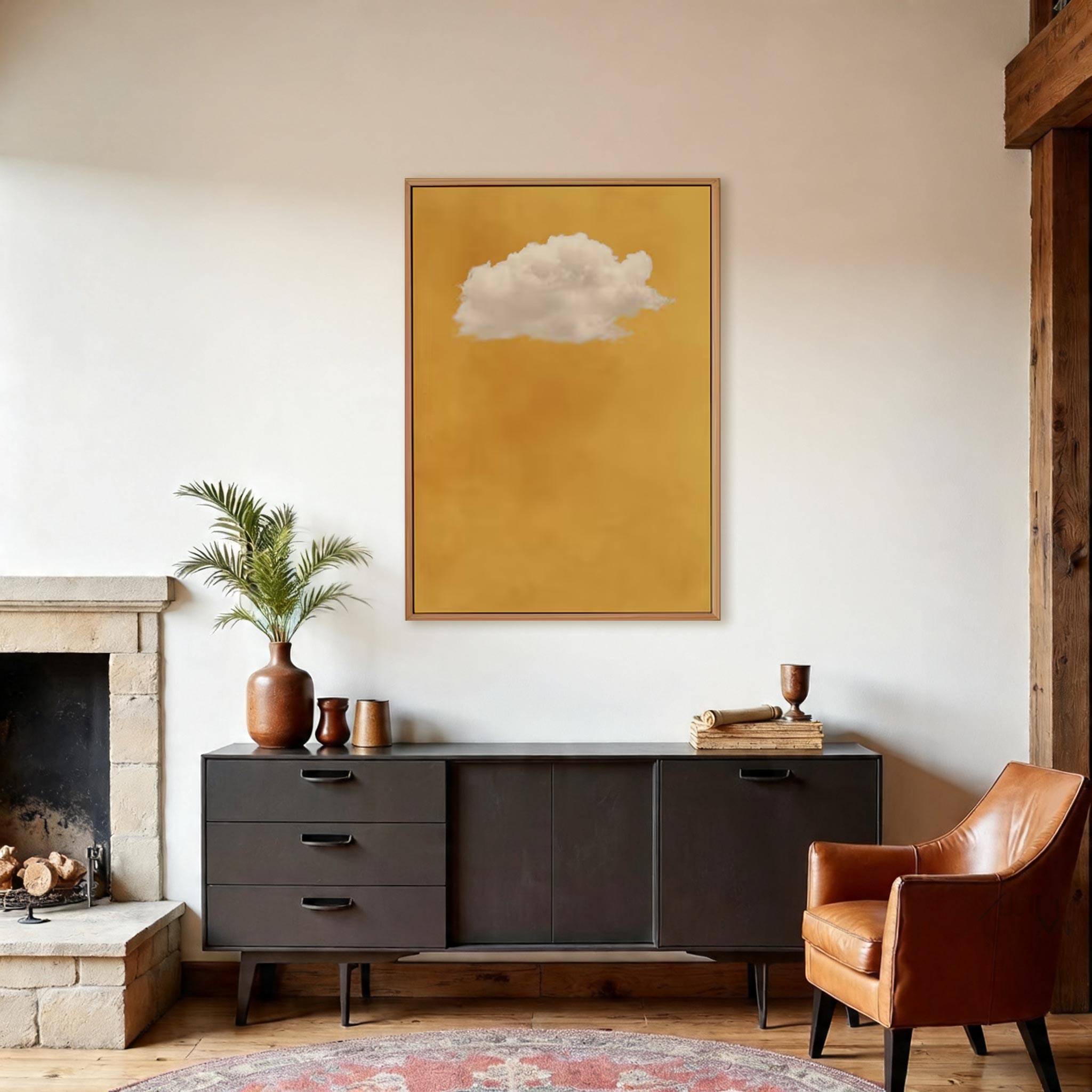 Golden Sky Cloud Canvas Wall Art — Minimalist Oil Painting #PP003