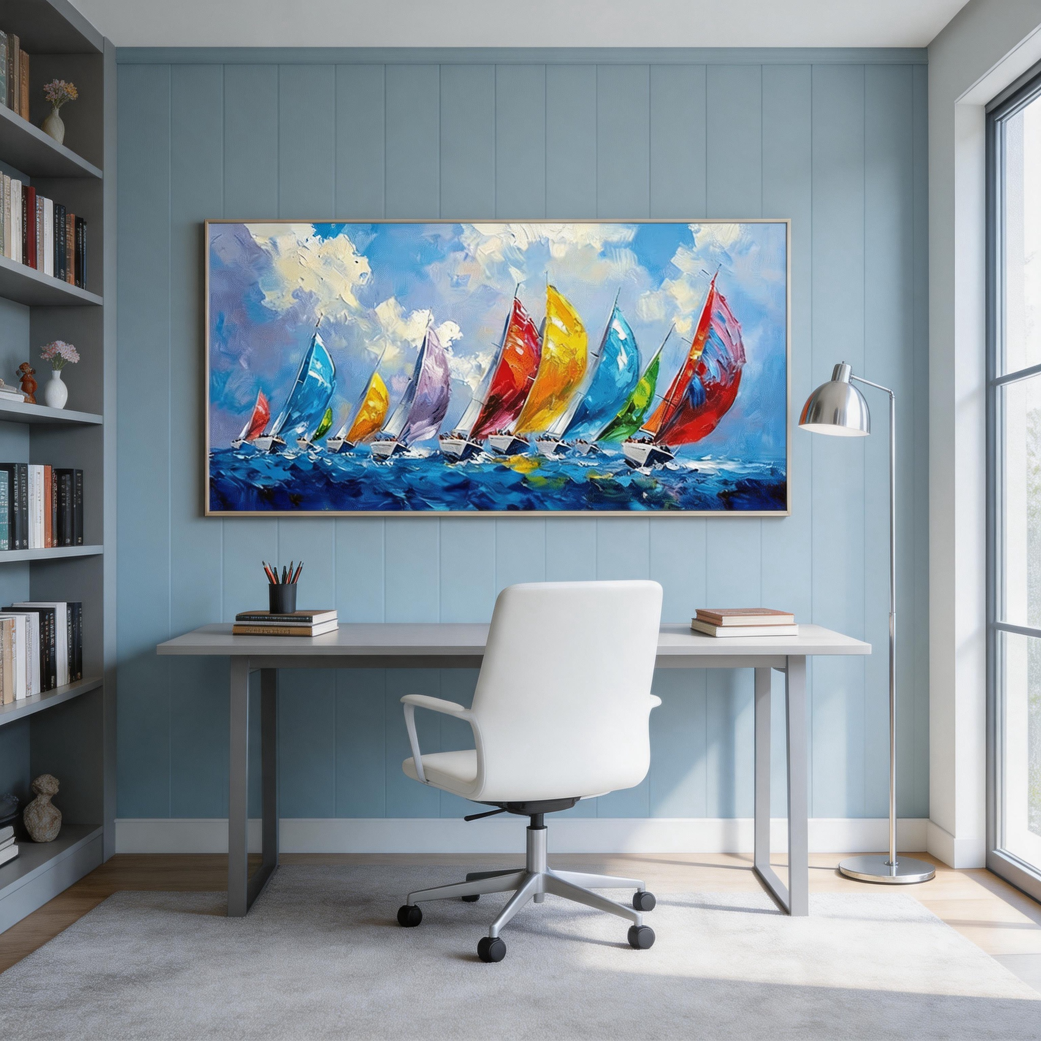Full Sail — Colourful Regatta Impasto Canvas Wall Art #CP044