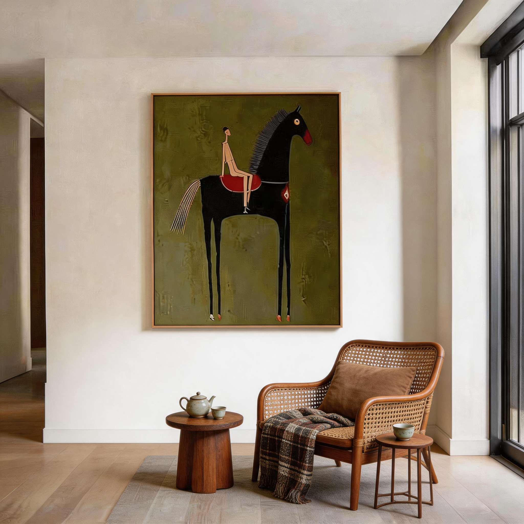 The Long Ride — Naïve Folk Art Horse & Rider Canvas Wall Art #HA029