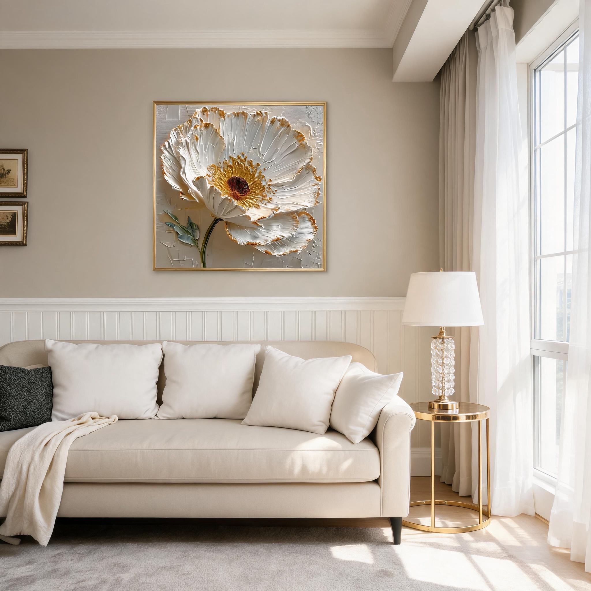 Textured Ivory Poppy Wall Art #FL017