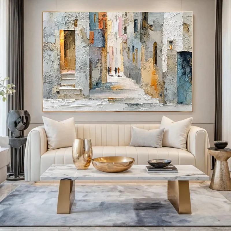 Textured City Street Wall Art – Abstract European Town Canvas #MA035