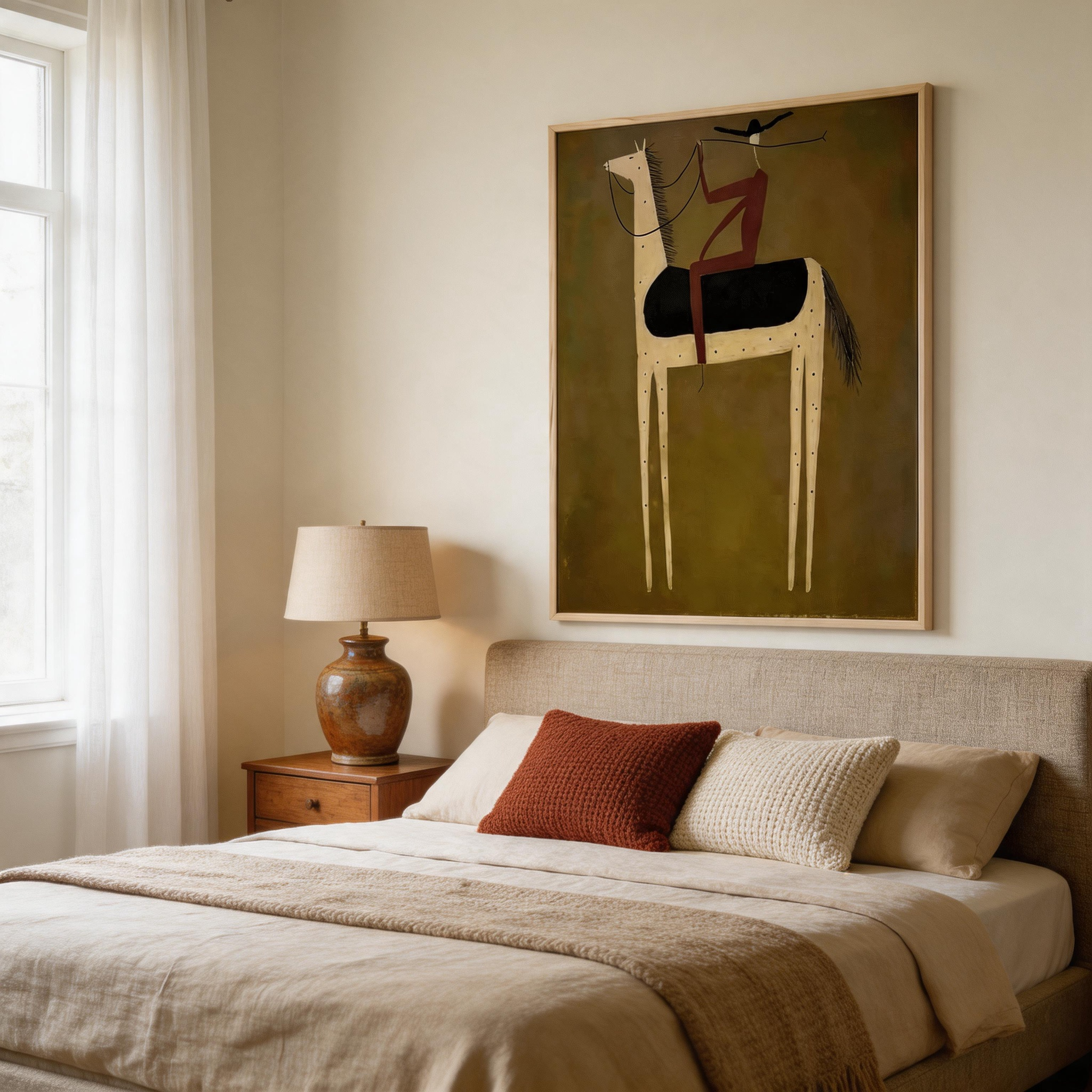 The Acrobat — Folk Art Equestrian Canvas Wall Art on Dark Olive Green #HA034