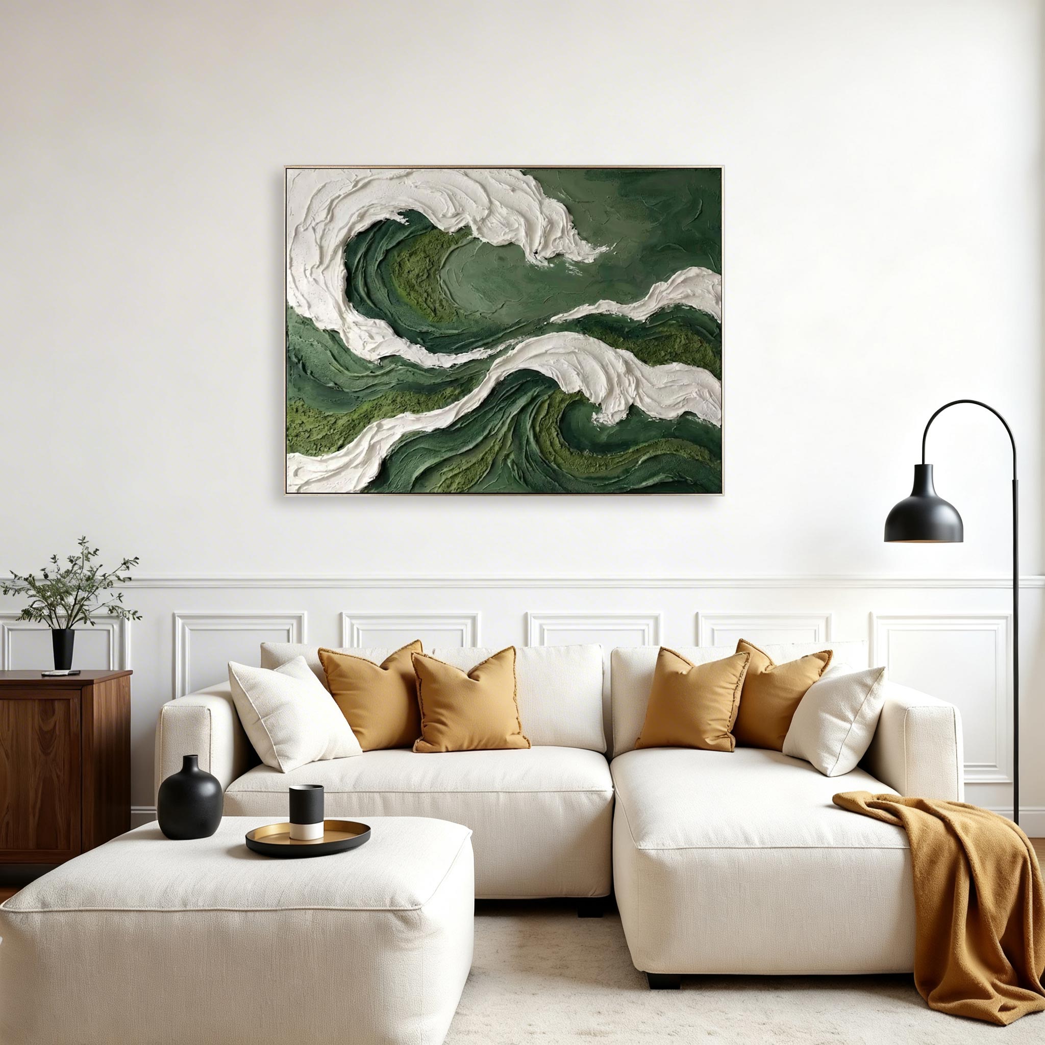 Green Ocean Wave Canvas Painting #CP002