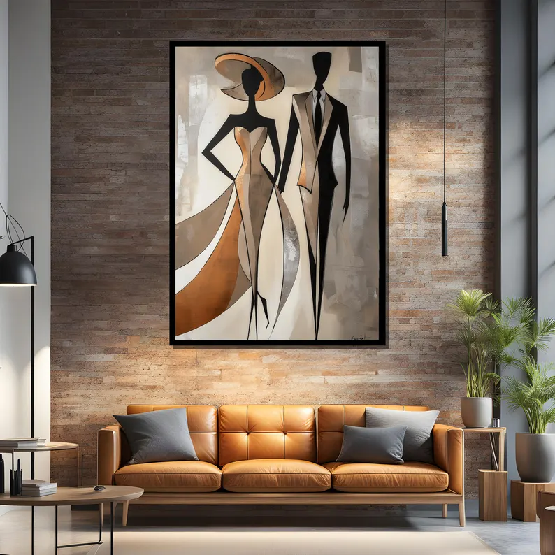 Modern Fashion Wall Art – Elegant Couple Abstract Canvas #MA034