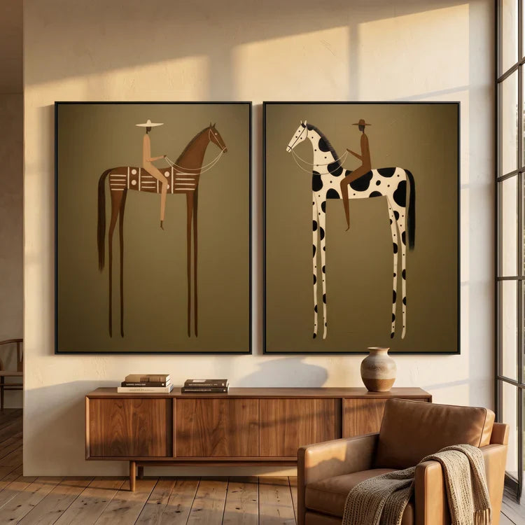 Modern Horse Rider Wall Art Long-Legged Duality Set of 2 HA023
