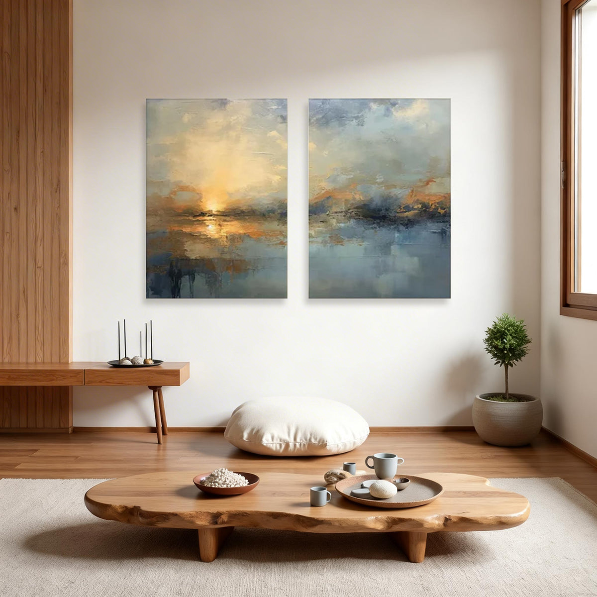 Modern Minimalist Green Abstract Wall Art Set of 2 #MA020