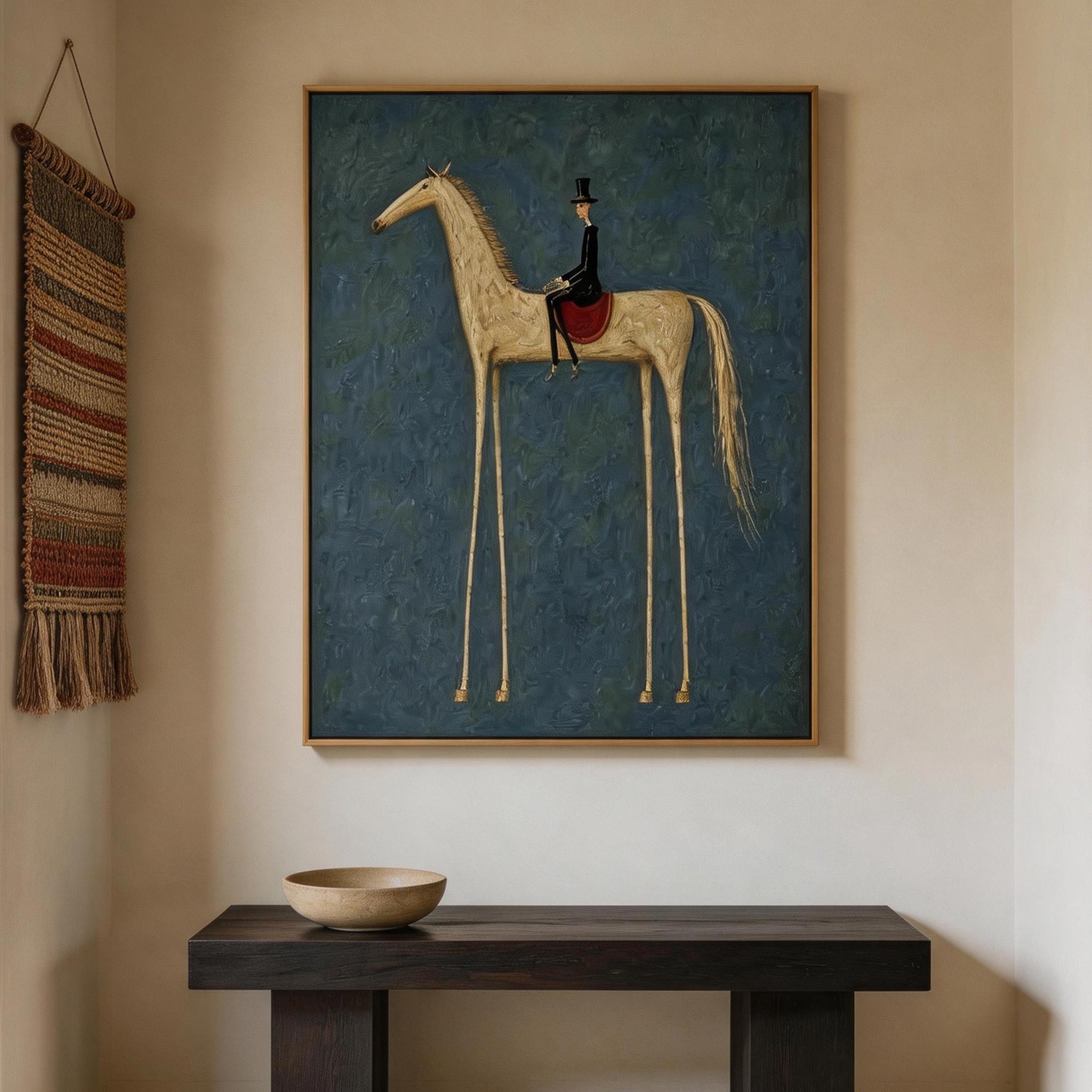 The Gentleman Rider — Pale Horse & Top Hat Canvas Wall Art#HA039