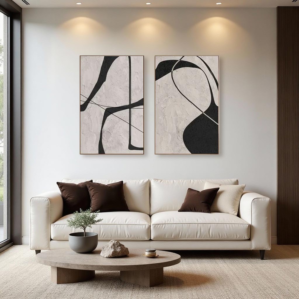 Beige & Brown Textured Minimalist Wall Art Set of 2 #BM006