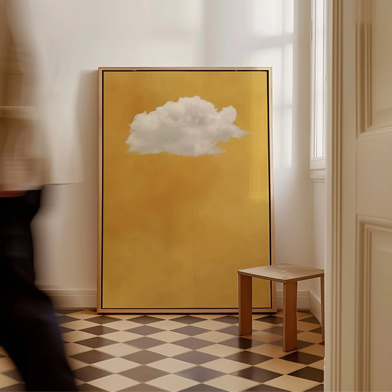 Golden Sky Cloud Canvas Wall Art — Minimalist Oil Painting #PP003