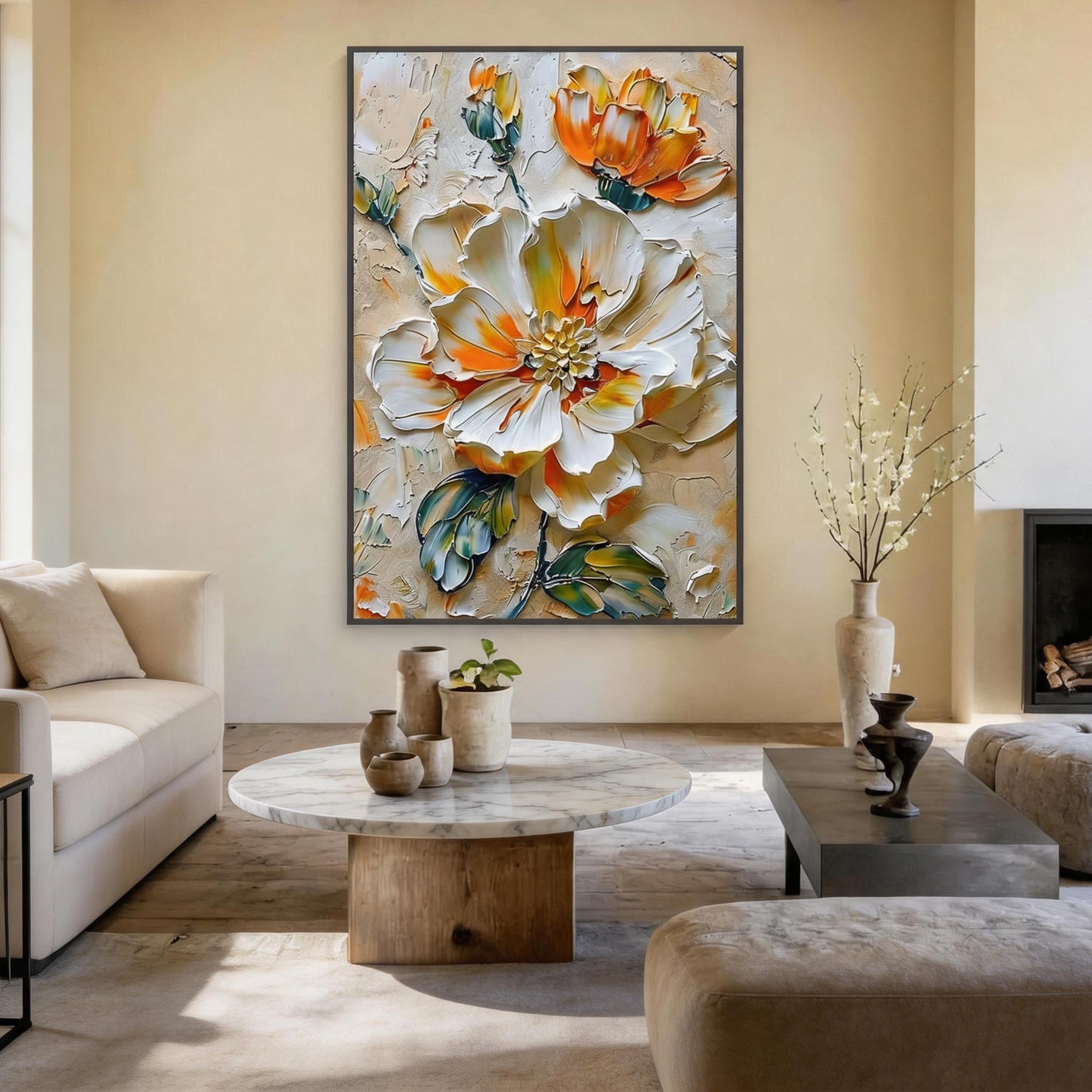 Textured Ivory Bloom Wall Art #FL014