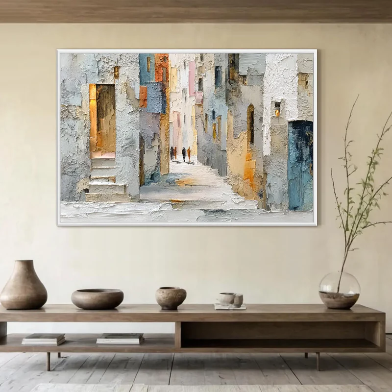 Textured City Street Wall Art – Abstract European Town Canvas #MA035