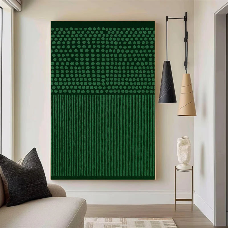 Dots & Lines — Emerald Green Textured Abstract Canvas Wall Art #SO010