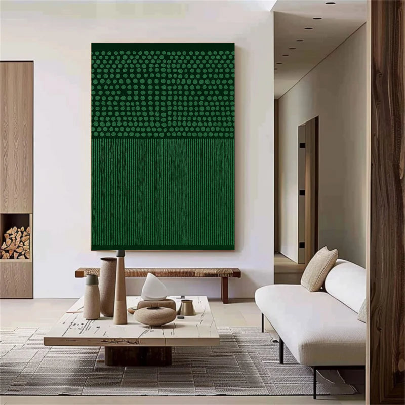 Dots & Lines — Emerald Green Textured Abstract Canvas Wall Art #SO010