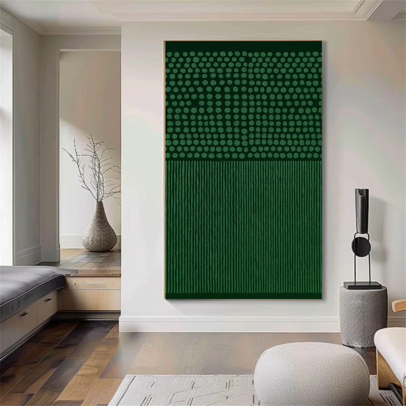 Dots & Lines — Emerald Green Textured Abstract Canvas Wall Art #SO010