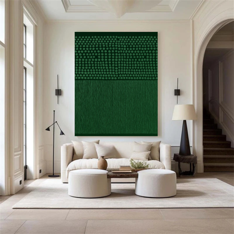 Dots & Lines — Emerald Green Textured Abstract Canvas Wall Art #SO010
