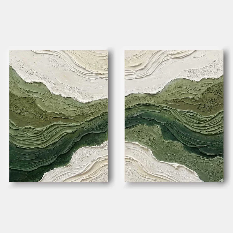 Abstract Green Wave Wall Art Set of 2 #CP003