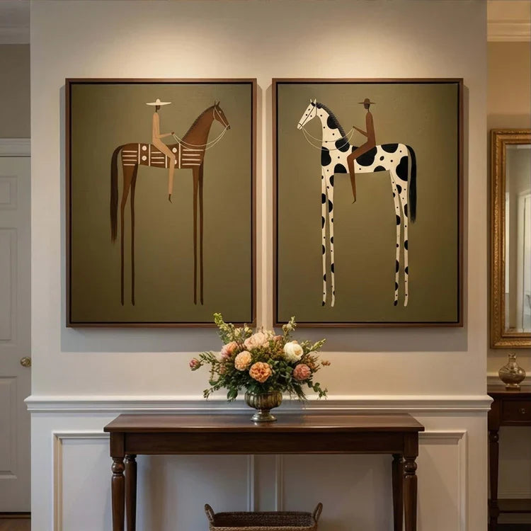 Modern Horse Rider Wall Art Long-Legged Duality Set of 2 HA023