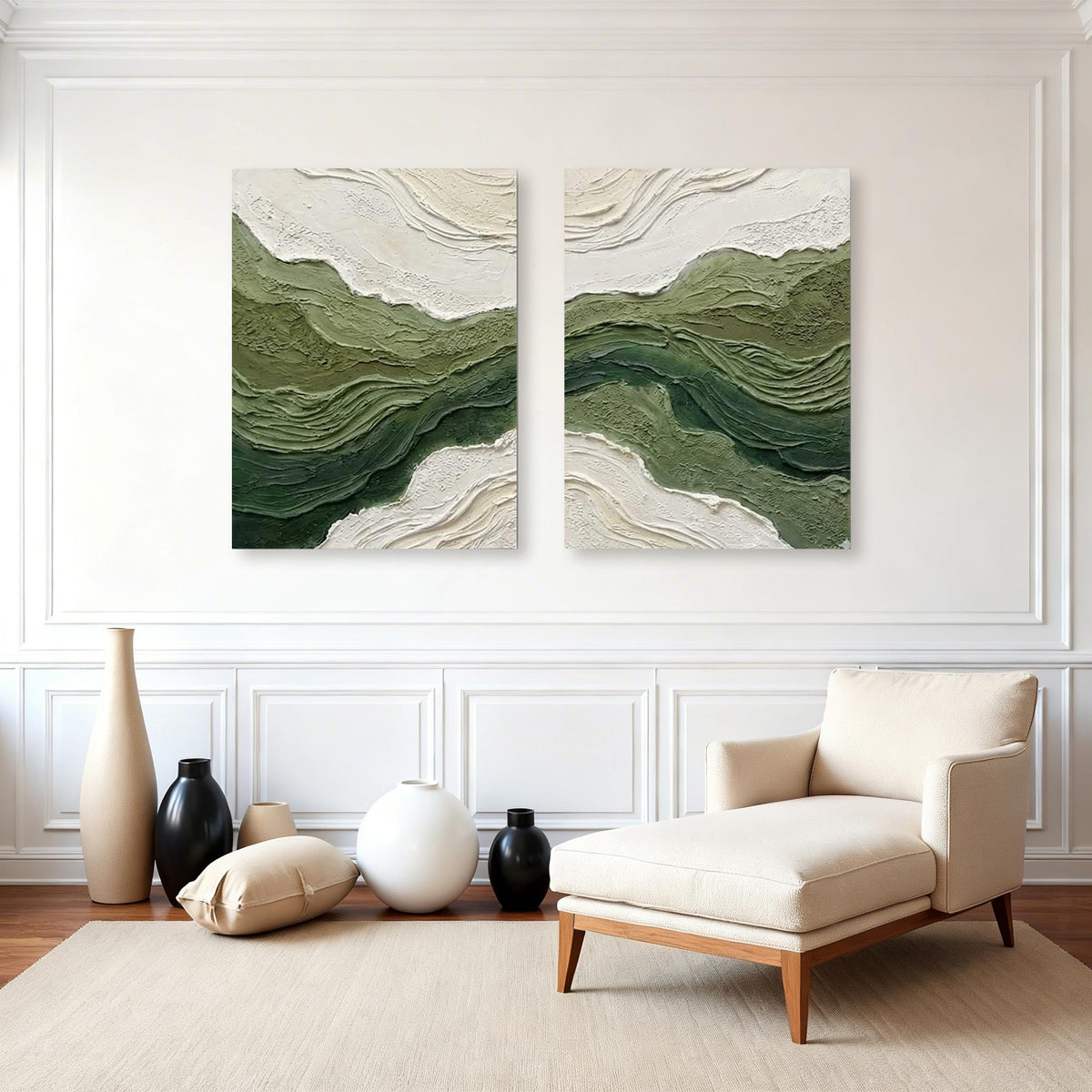 Abstract Green Wave Wall Art Set of 2 #CP003