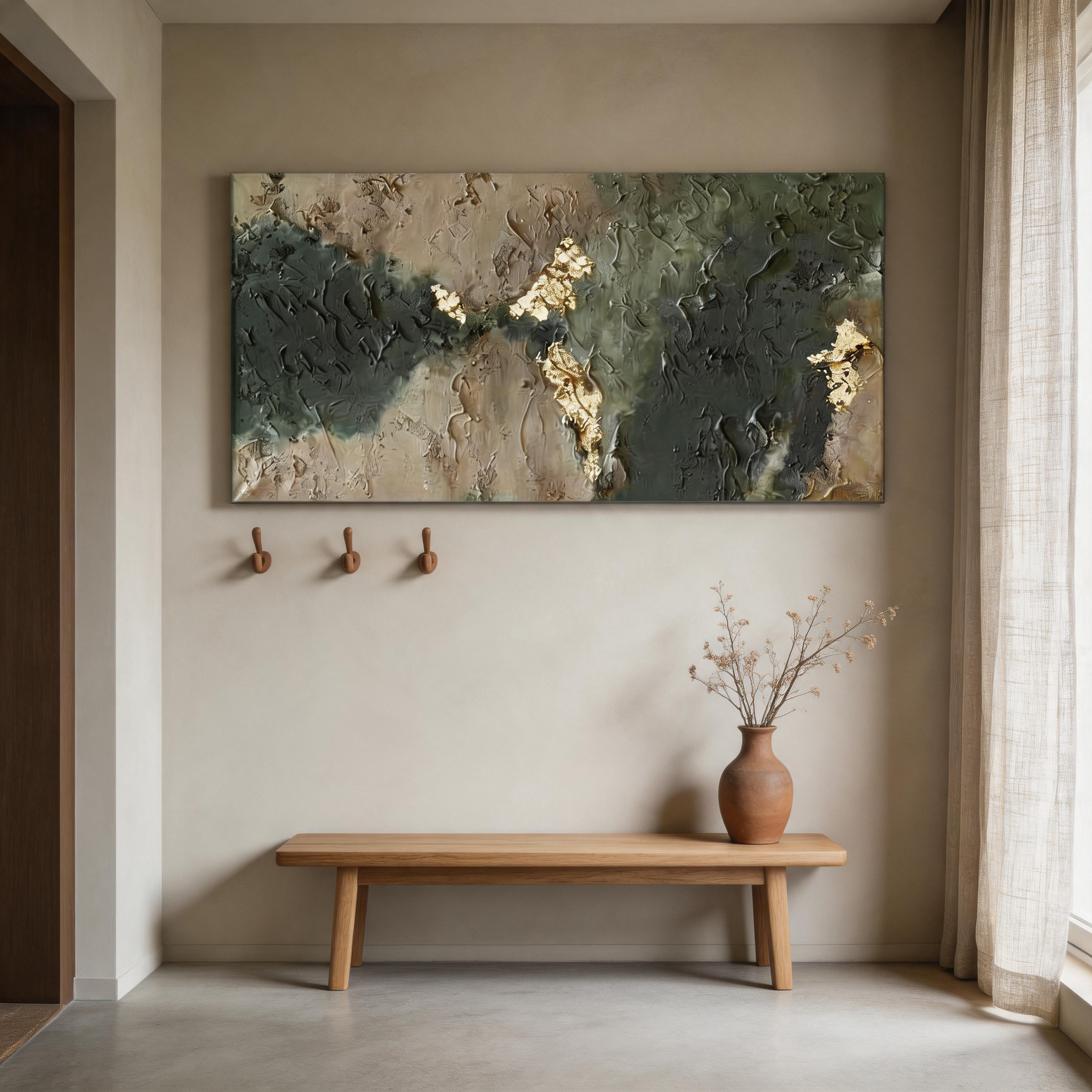 Teal & Gold — Luxury Impasto Abstract Canvas Wall Art with Gold Leaf #GT006