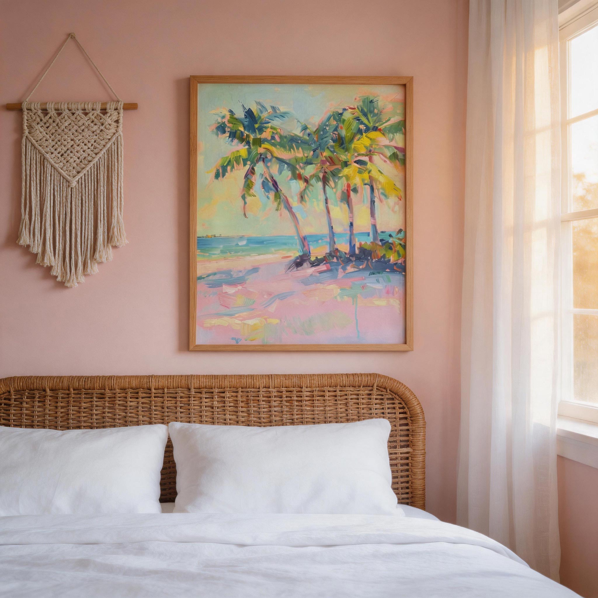 Golden Hour Palms — Pastel Impressionist Beach Canvas Wall Art #BC003