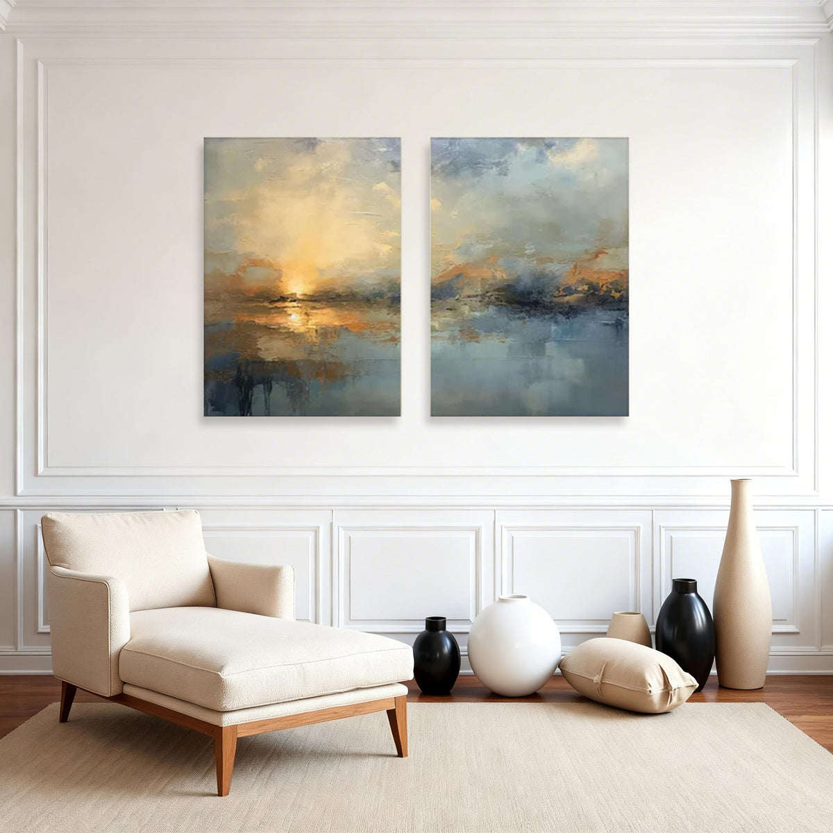 Modern Minimalist Green Abstract Wall Art Set of 2 #MA020