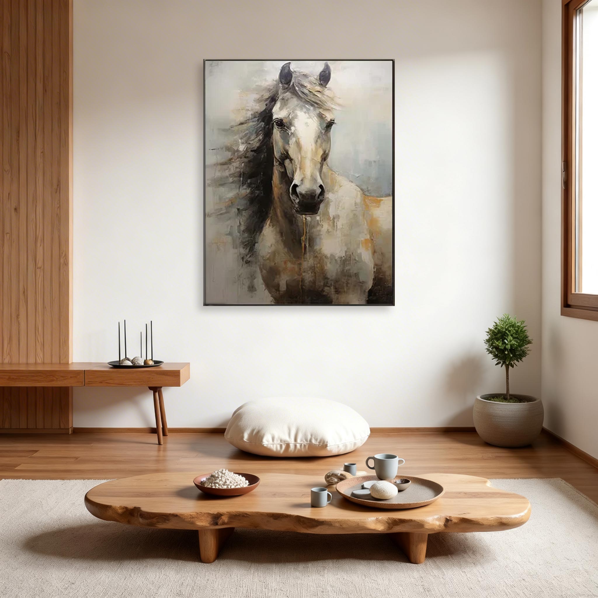 White Horse Portrait Canvas Wall Art #HA015