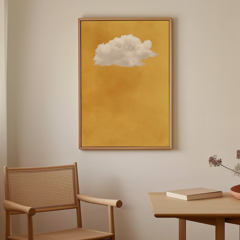 Golden Sky Cloud Canvas Wall Art — Minimalist Oil Painting #PP003