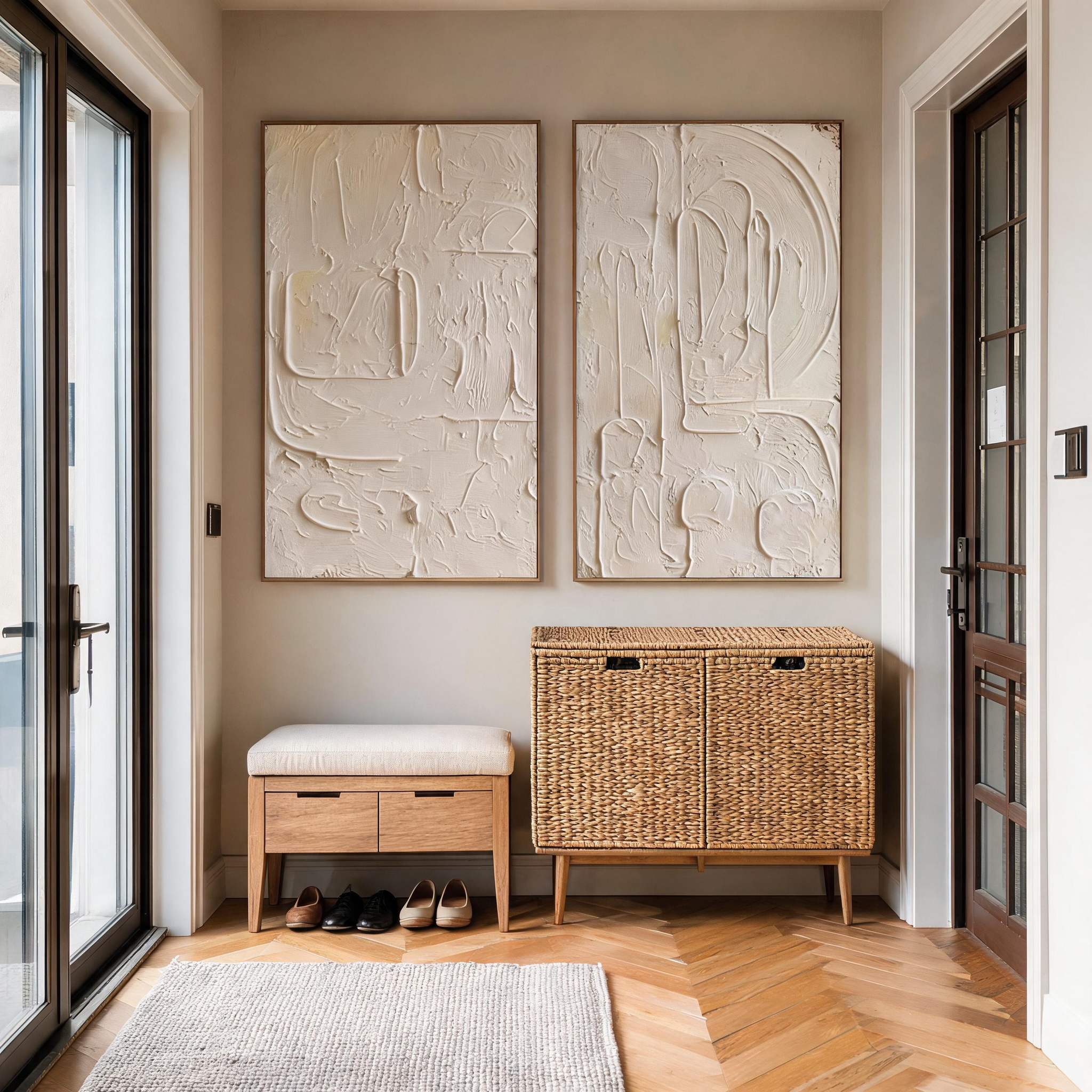 White on White — Ivory Impasto Textured Diptych Canvas Wall Art Set of 2 #CP045