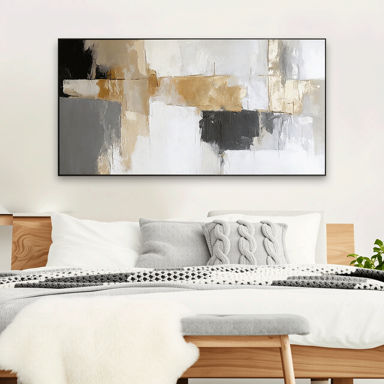 Modern Abstract Wall Art Painting - Gold, Black #AB014