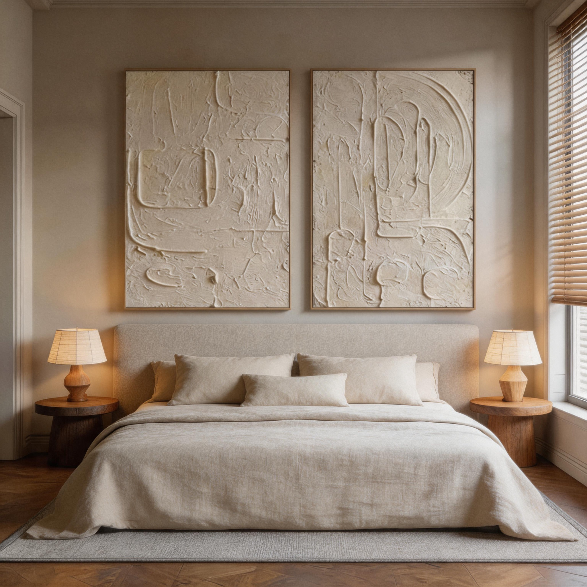 White on White — Ivory Impasto Textured Diptych Canvas Wall Art Set of 2 #CP045