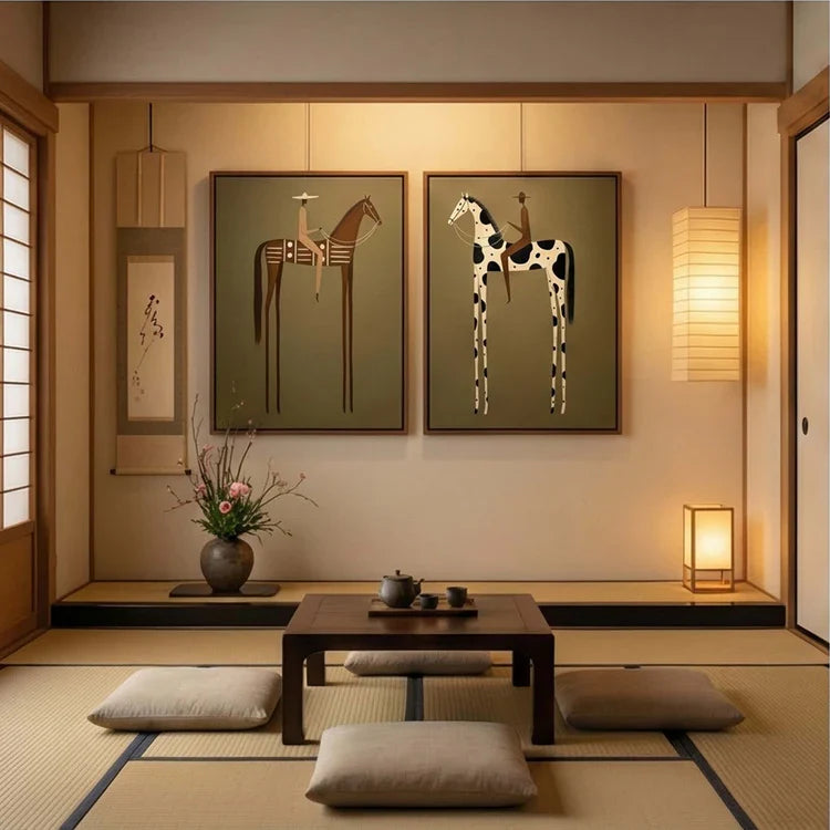 Modern Horse Rider Wall Art Long-Legged Duality Set of 2 HA023