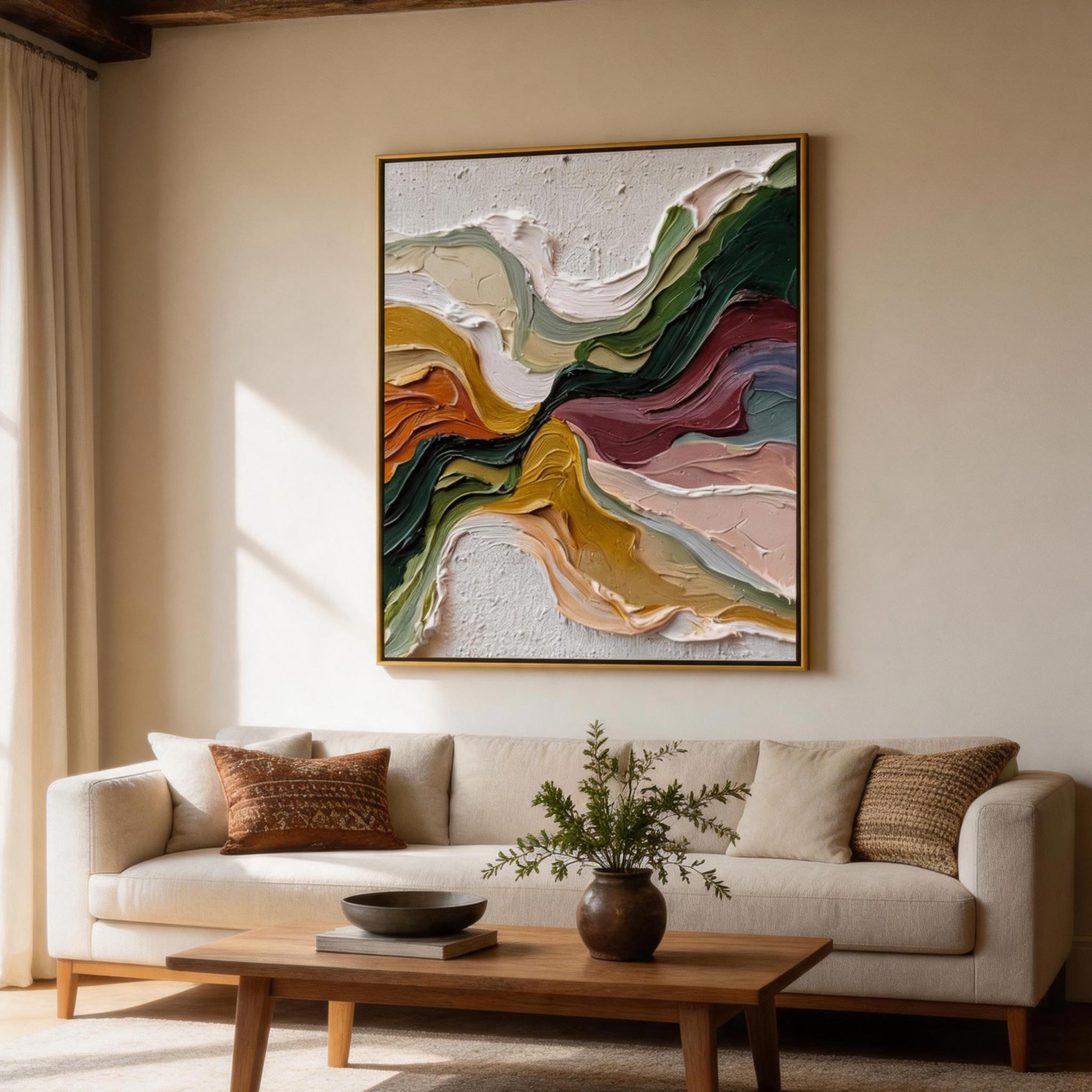 Colour Spiral — Abstract Wave Impasto Canvas Wall Art, Multi-Tone #CP057