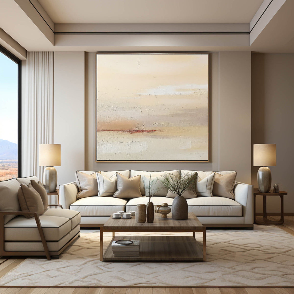 Abstract Beige And White Layers Oil Painting #AB013