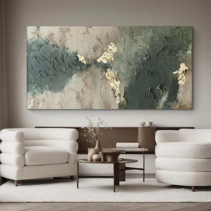Sage & Gold — Luxury Textured Abstract Canvas Wall Art with Gold Leaf Detail #SG001