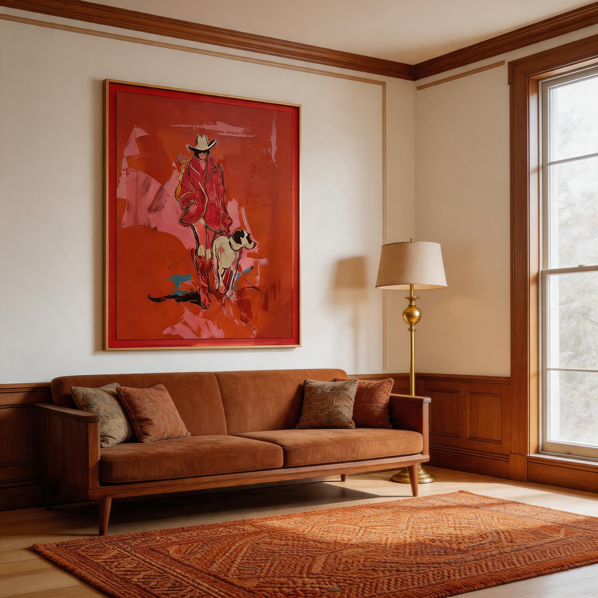 Red Country — Abstract Cowboy & Dog Expressionist Canvas Wall Art #CP042