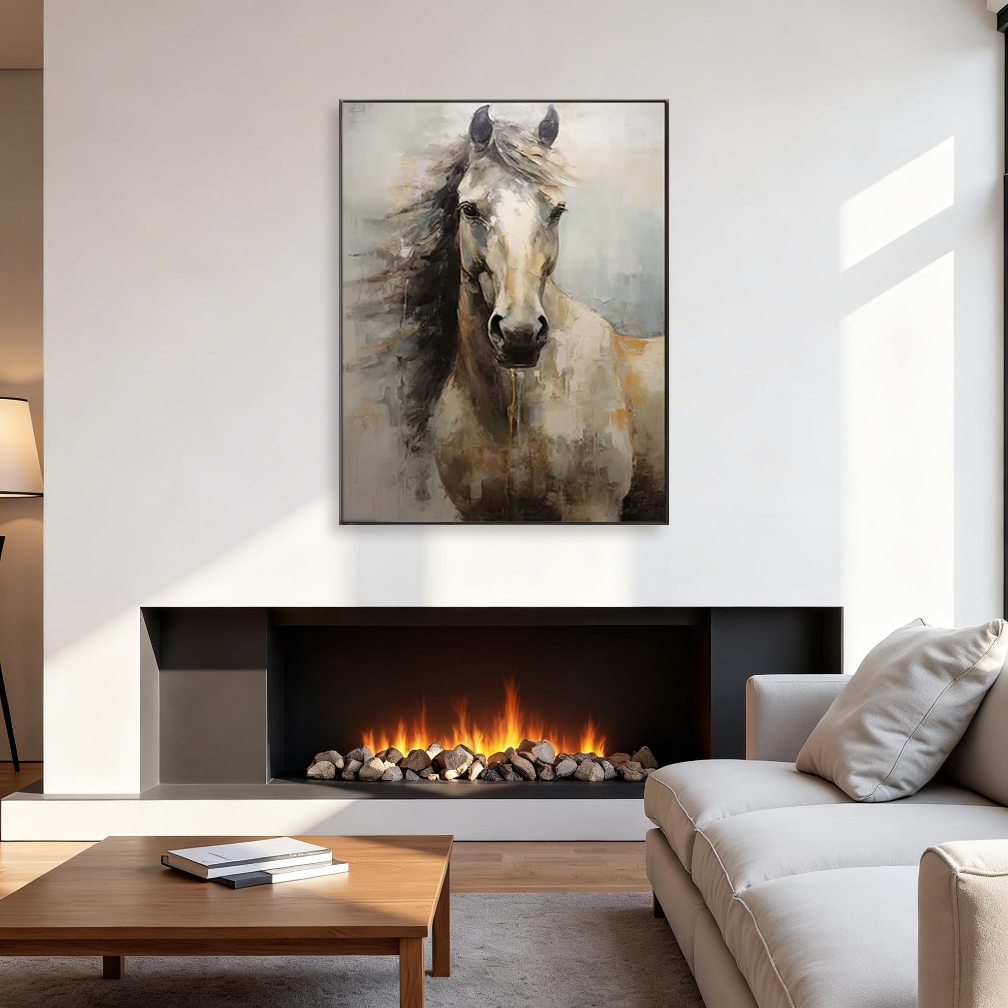 White Horse Portrait Canvas Wall Art #HA015
