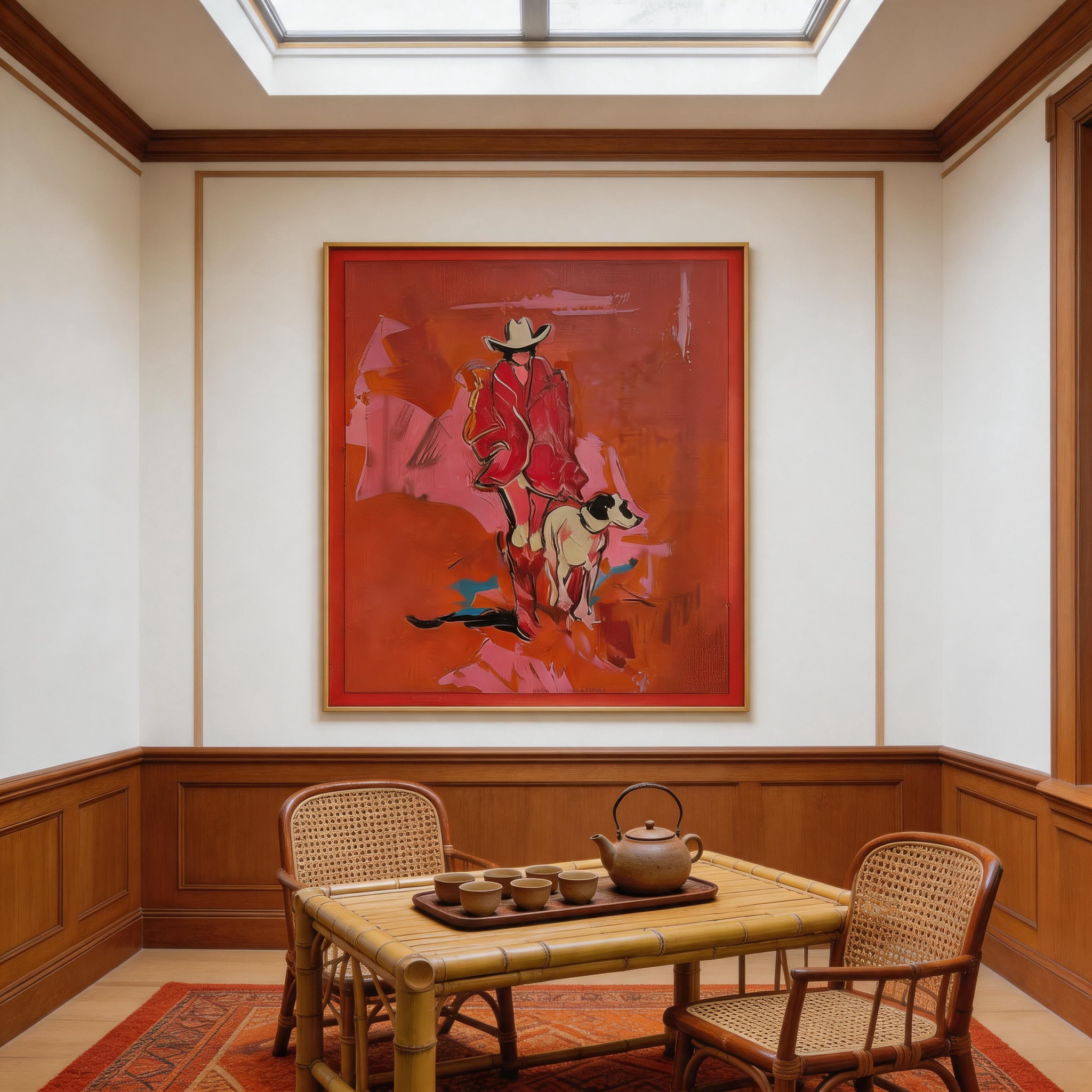 Red Country — Abstract Cowboy & Dog Expressionist Canvas Wall Art #CP042