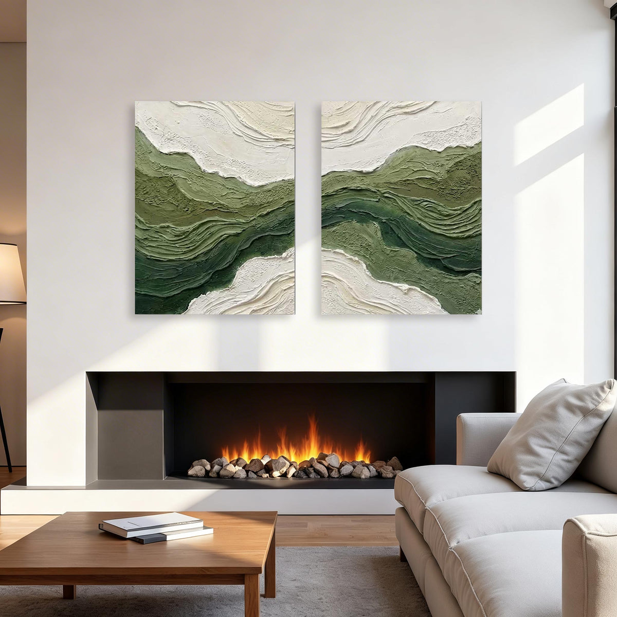 Abstract Green Wave Wall Art Set of 2 #CP003