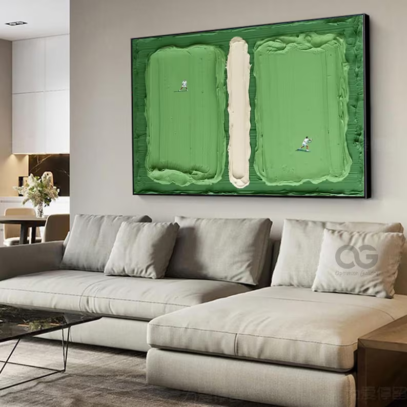 Textured Abstract Wall Art with Figures – Olive Green Canvas Painting #CP020