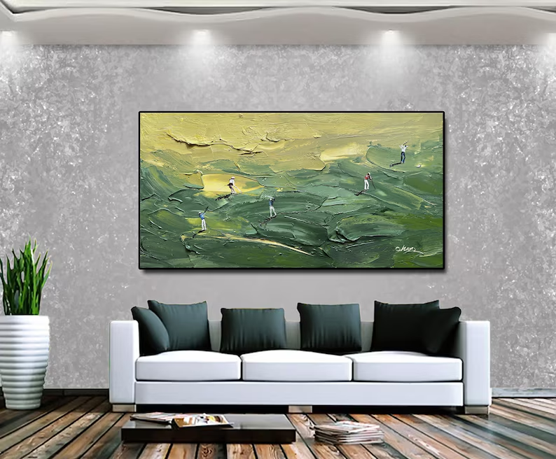 Abstract Golf Wall Art – Textured Green Landscape Canvas #CP022