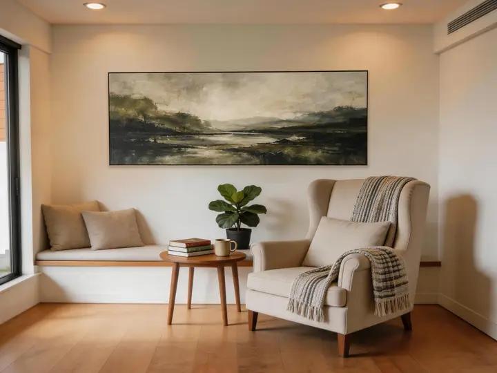 Still Waters — Moody Landscape Canvas Wall Art in Olive & Ivory #MA038