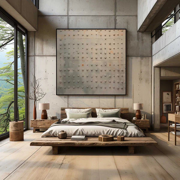 Minimalist Grid Texture Wall Art – Modern Neutral Abstract Canvas Painting #CP026