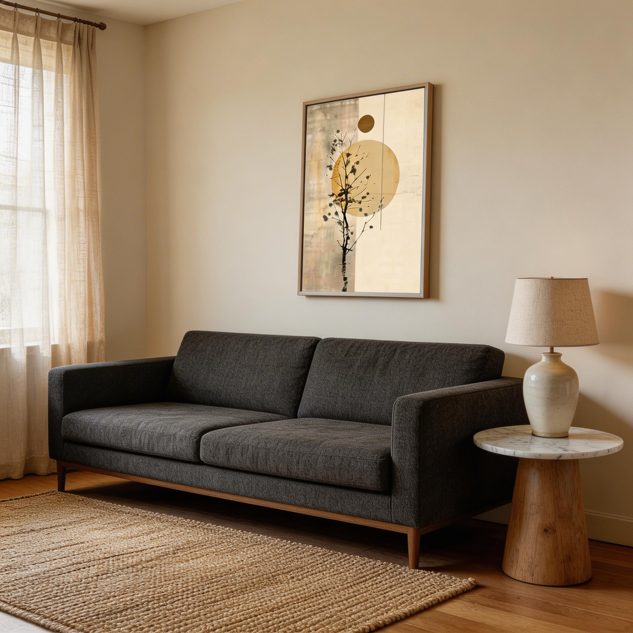 Minimalist Tree Wall Art with Sun – Modern Neutral Canvas Painting #MA029
