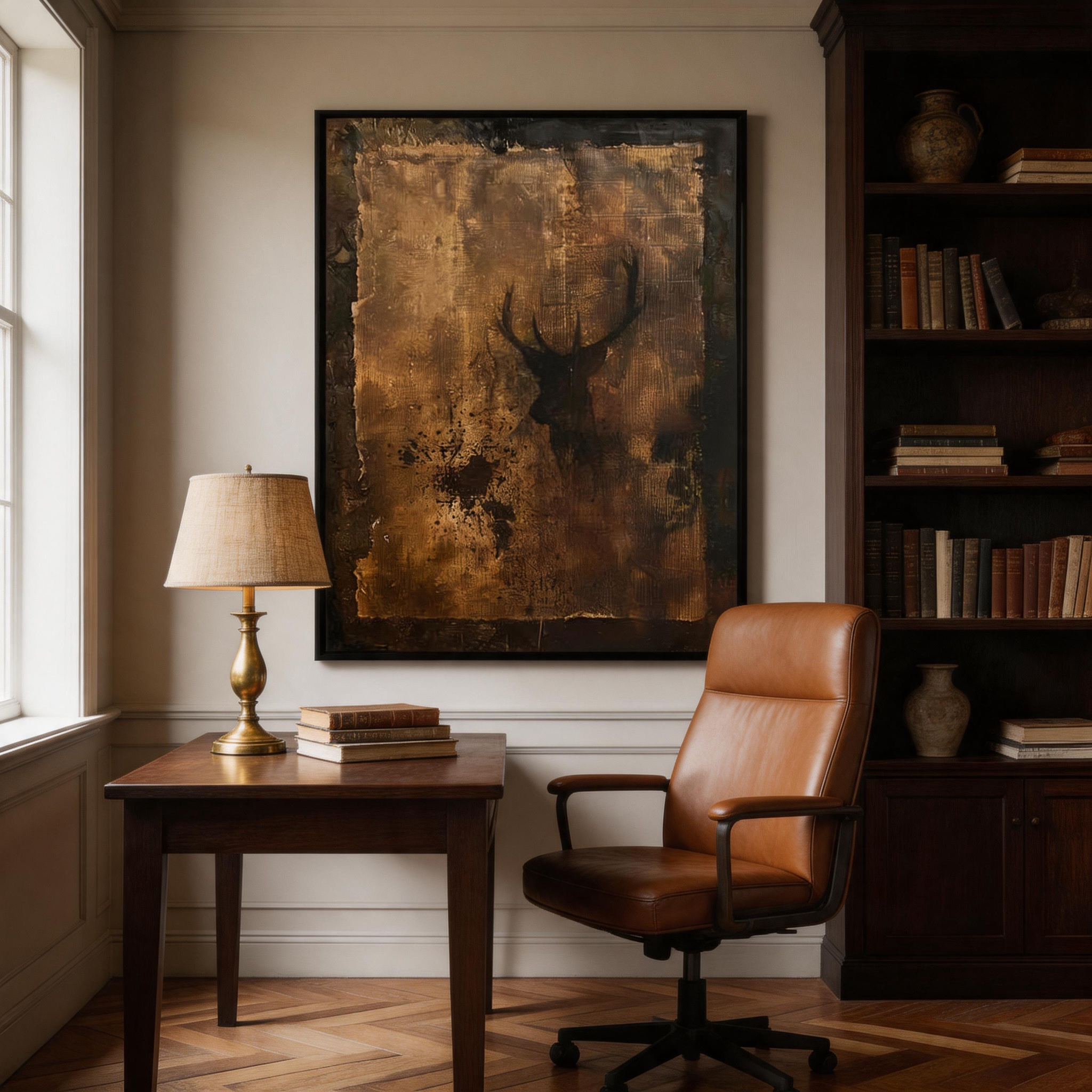 Shadow Stag — Dark Bronze Deer Silhouette Canvas Wall Art #CP046