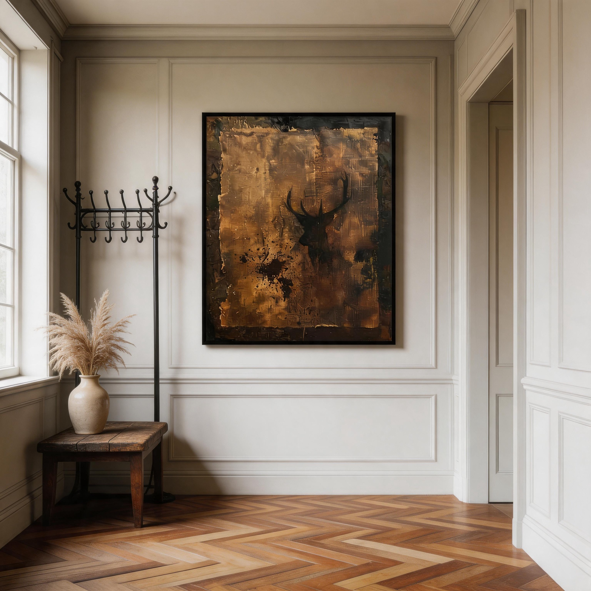 Shadow Stag — Dark Bronze Deer Silhouette Canvas Wall Art #CP046