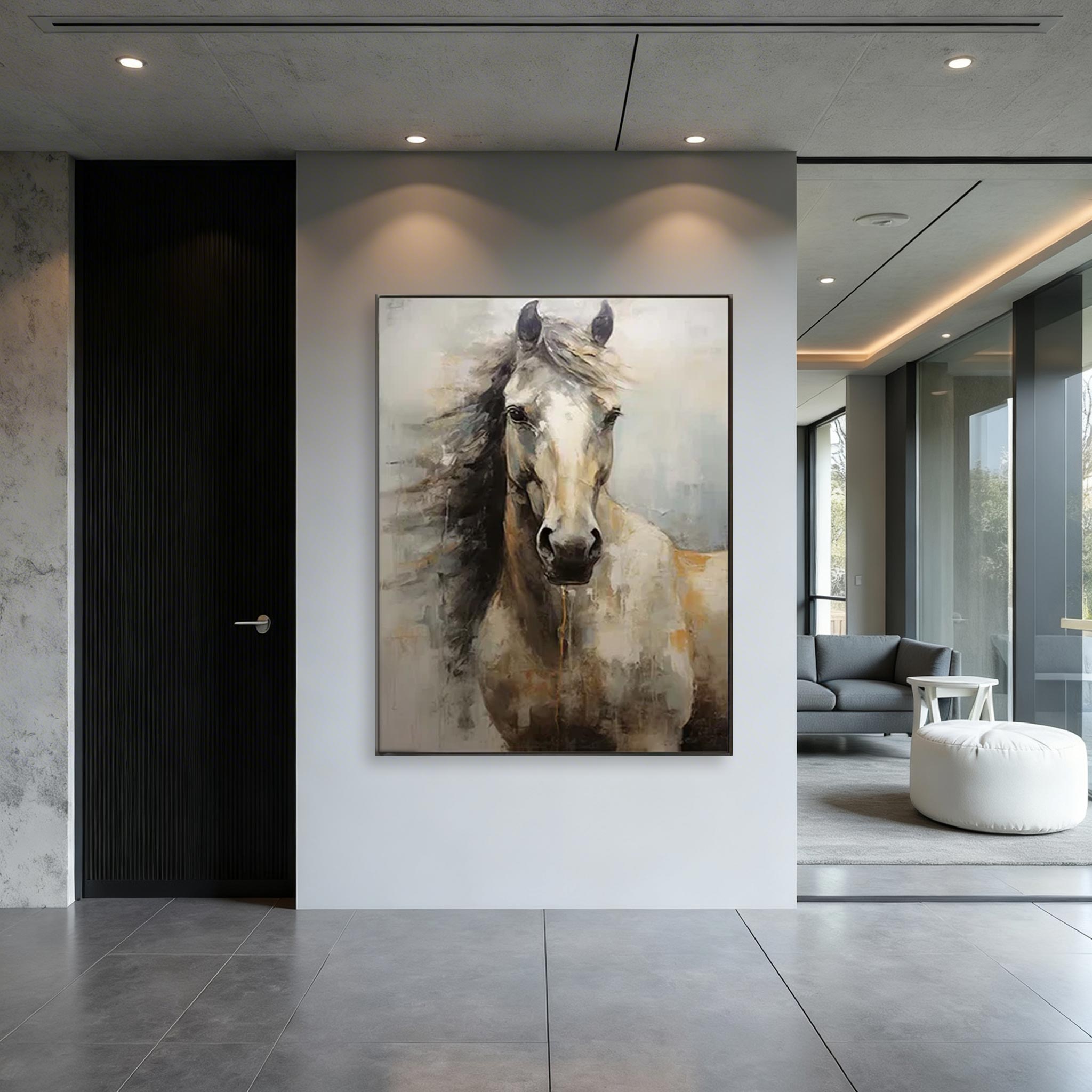 White Horse Portrait Canvas Wall Art #HA015
